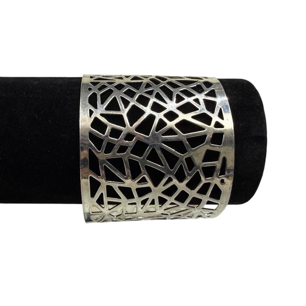 Modern Silver Tone Cut Out Wide Cuff Bangle Bracelet Fashion Jewelry Sz 7